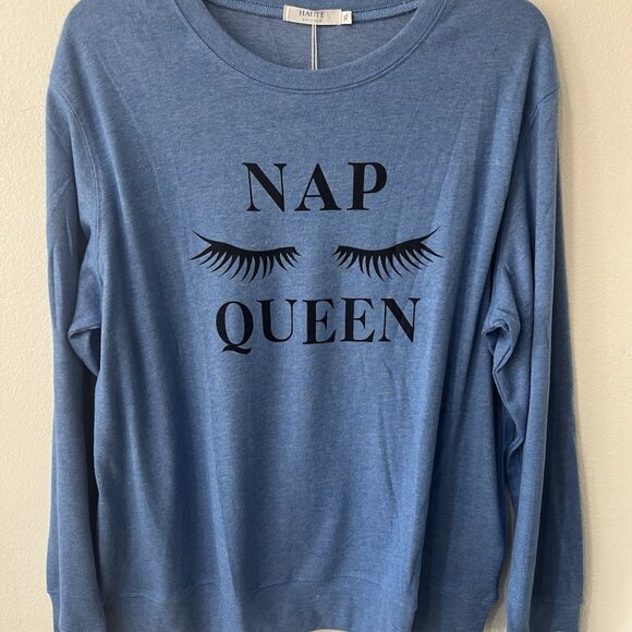 Haute Edition Nap Queen Lounging Blue Thin Sweatshirt XL Cotton Blend Casual - Picture 2 of 5
